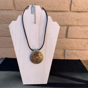 NWT Chico’s Leather Chain with Bronze Metal Medallion 18”